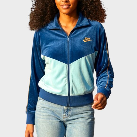 NIKE Velour Cropped Jacket XL Blue Full Zip - Picture 1 of 11
